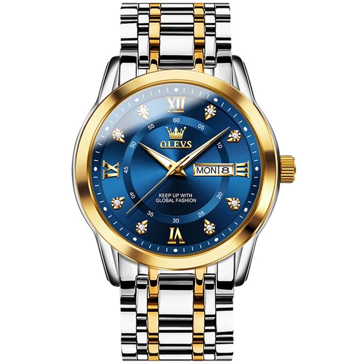 OLEVS 5513 Men Business Luminous Waterproof Quartz Watch(Blue + Gold)
