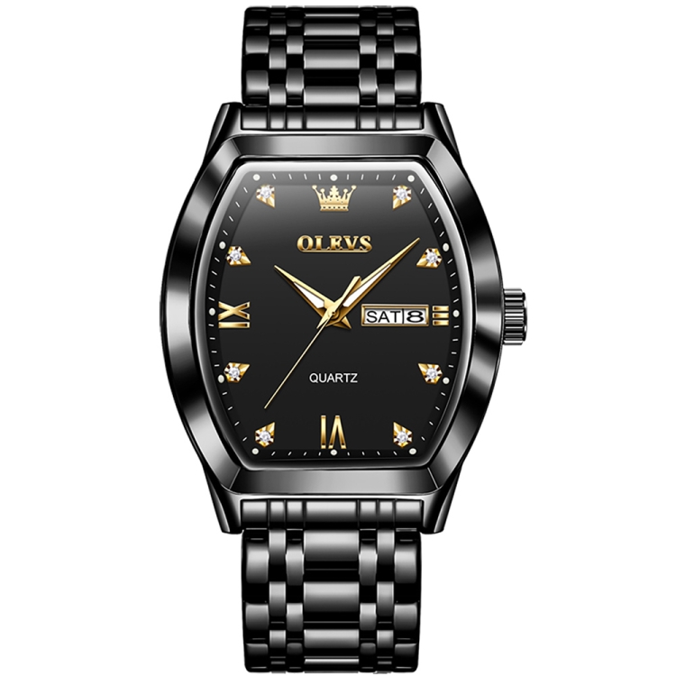OLEVS 5528 Men Business Dual Calendar Wine Barrel Waterproof Quartz Watch(Black)