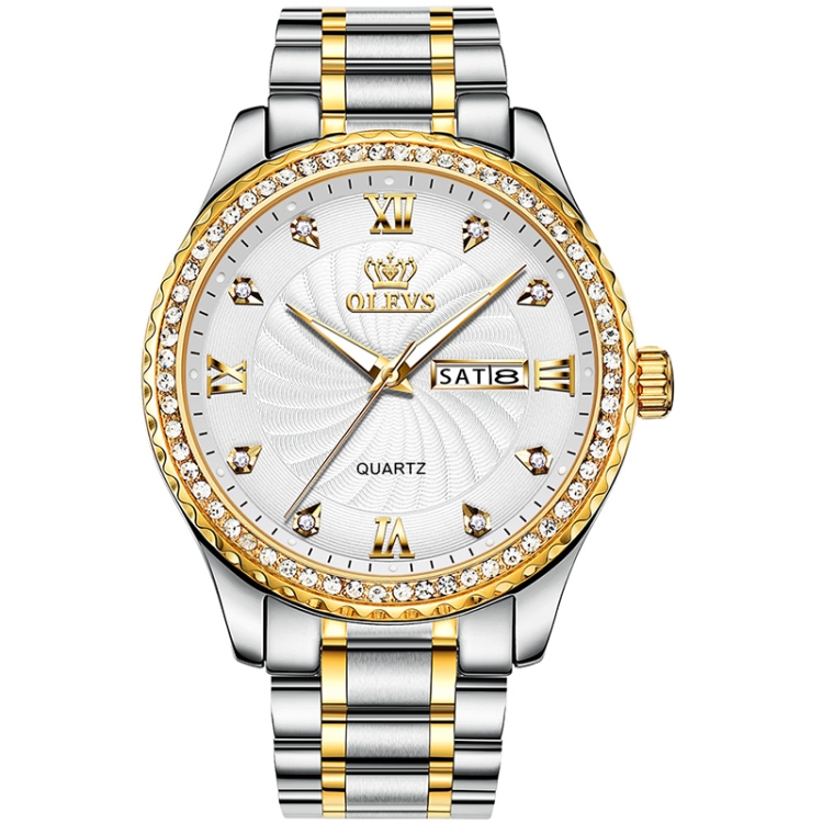 OLEVS 5565 Men Fashion Waterproof Stainless Steel Strap Diamond Quartz Watch(White)
