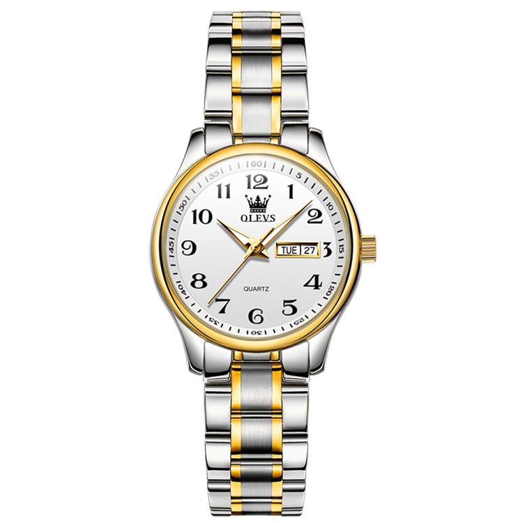 OLEVS 5567 Women Steel Strap Waterproof Quartz Watch(White + Gold)