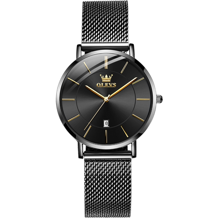 OLEVS 5869 Ladies Business Waterproof Steel Strap Quartz Watch(Black)