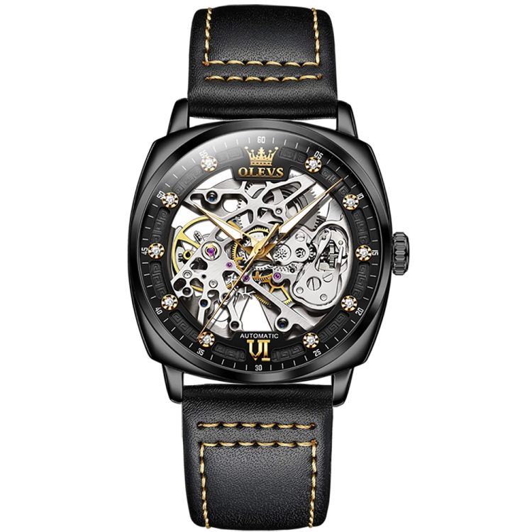 OLEVS 6651 Men Luminous Waterproof Hollow Mechanical Watch(Black)