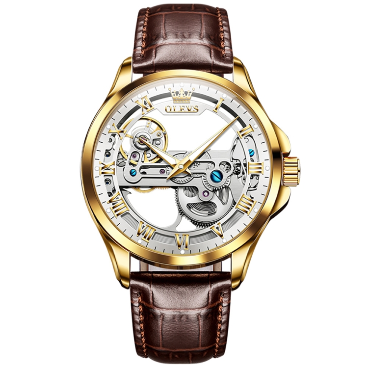 OLEVS 6661 Men Fashion Luminous Waterproof Mechanical Watch(White + Gold)