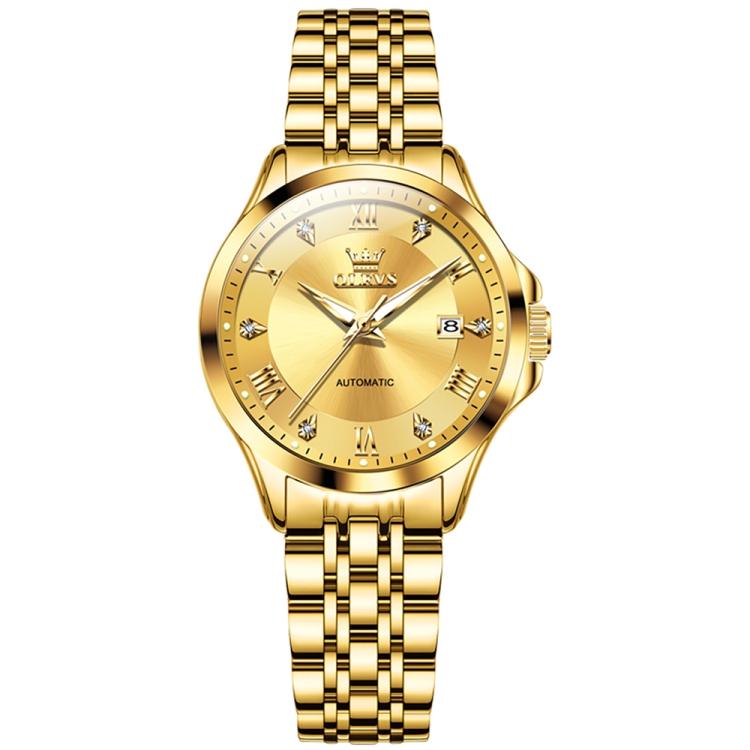 OLEVS 6702 Women Waterproof Luminous Single Calendar Mechanical Watch(Blue Gold)