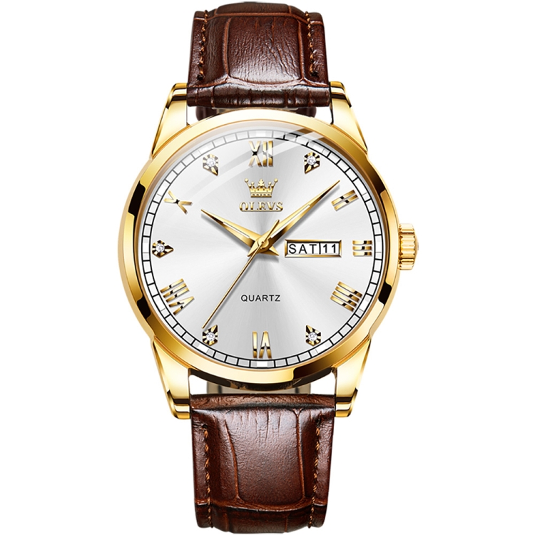 OLEVS 6896 Men Multifunctional Luminous Waterproof Quartz Watch(White)
