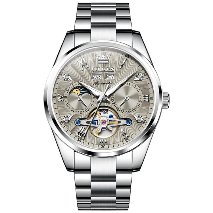 OLEVS 7028 Men Multifunctional Luminous Waterproof Mechanical Watch(Grey)