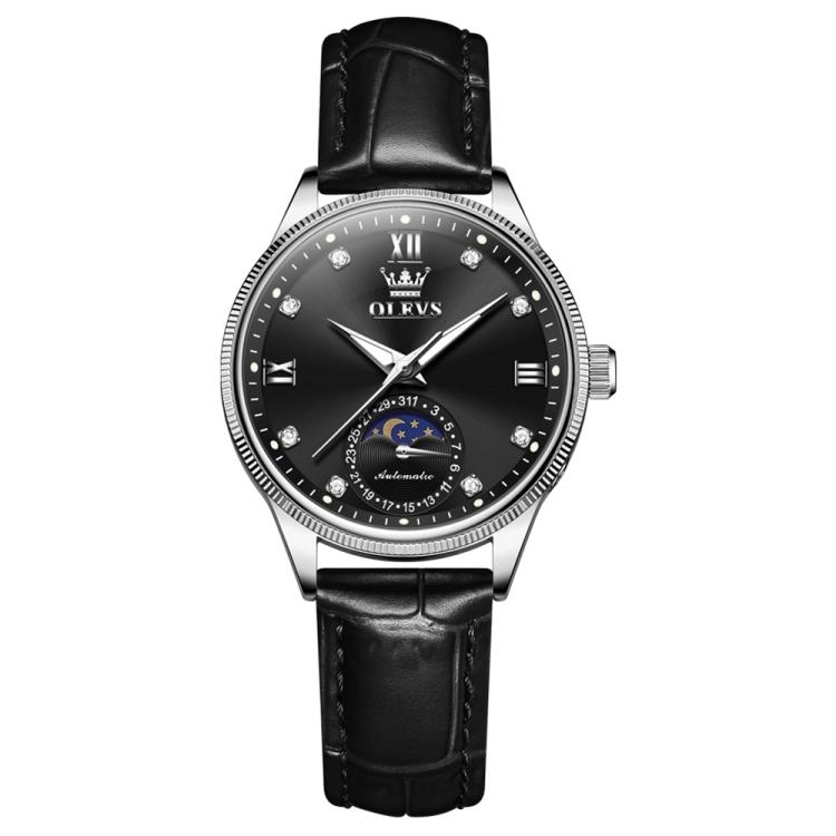 OLEVS 7039 Women Sun Moon Star Luminous Waterproof Mechanical Watch(Black)