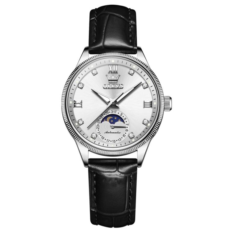 OLEVS 7039 Women Sun Moon Star Luminous Waterproof Mechanical Watch(White)