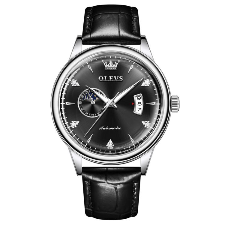 OLEVS 7040 Men Sun Moon Star Luminous Waterproof Mechanical Watch(Black)