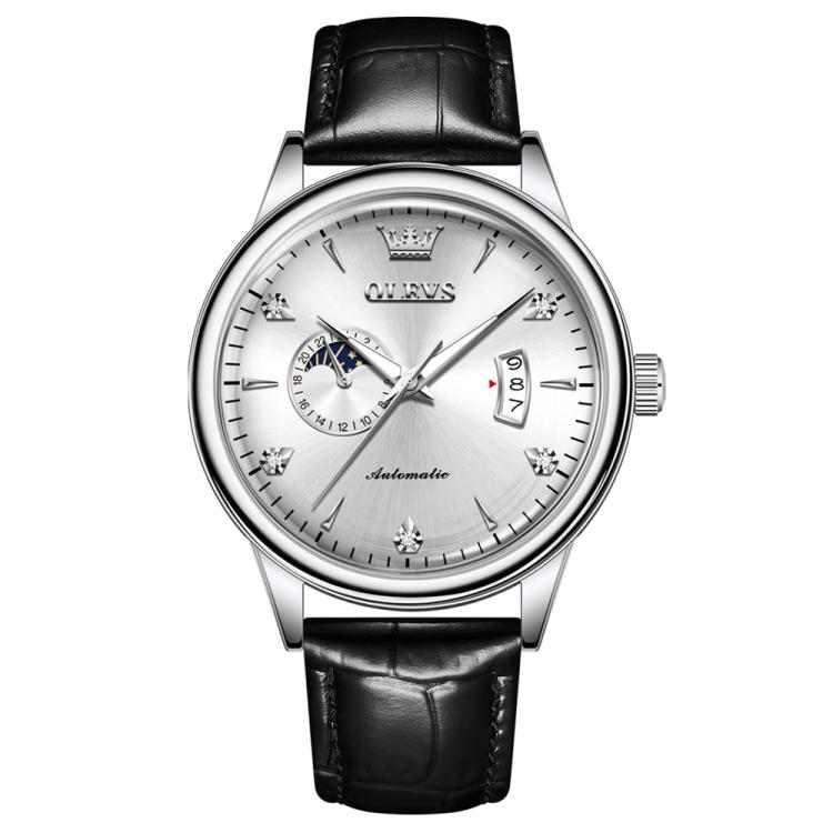 OLEVS 7040 Men Sun Moon Star Luminous Waterproof Mechanical Watch(White)