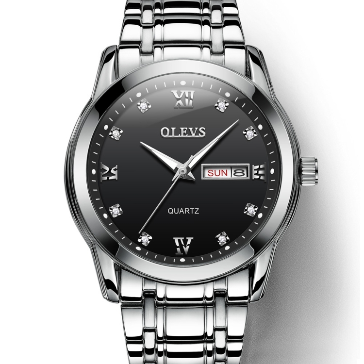 OLEVS 8691 Men Business Luminous Dual Calendar Design Waterproof Quartz Watch(Black)