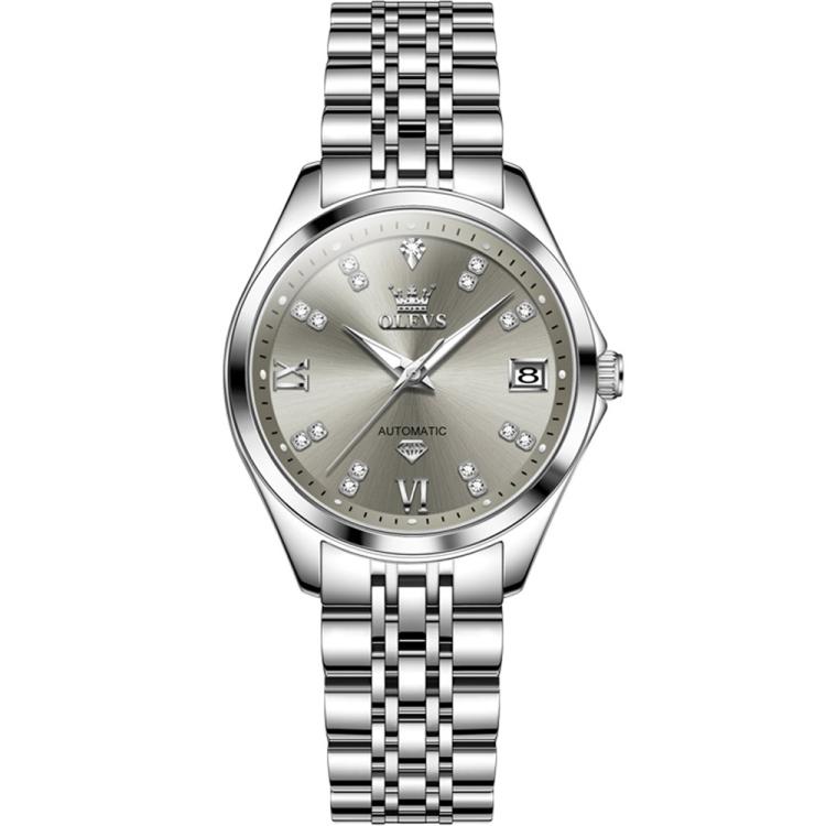 OLEVS 9801 Women Diamond Waterproof Single Calendar Mechanical Watch(Grey)