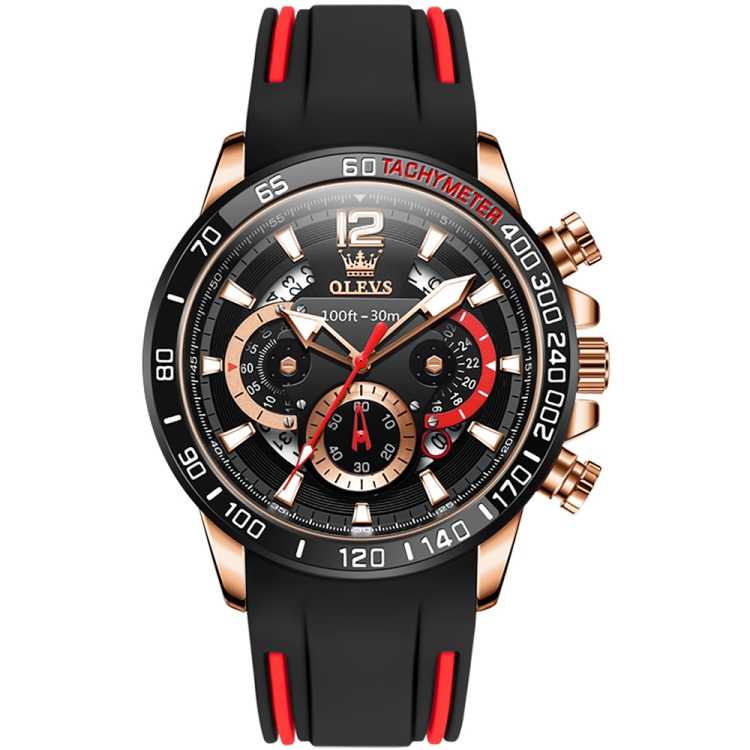 OLEVS 9936 Men Multifunctional Sports Waterproof Quartz Watch(Black + Rose Gold)