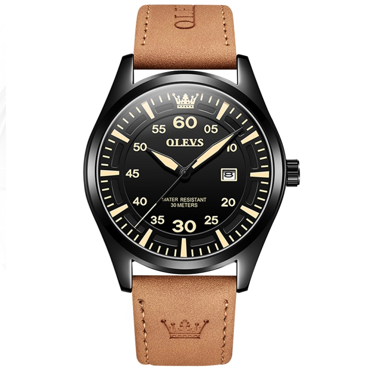 OLEVS 9962 Men Multifunctional Waterproof Quartz Watch(Gold + Brown)