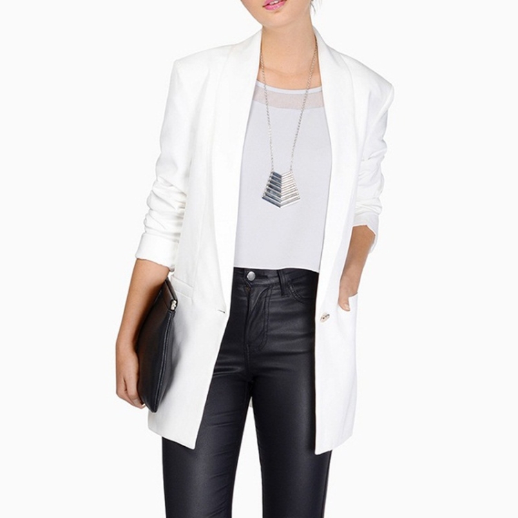 One Buckle Long-sleeved Suit (Color:White Size:M)