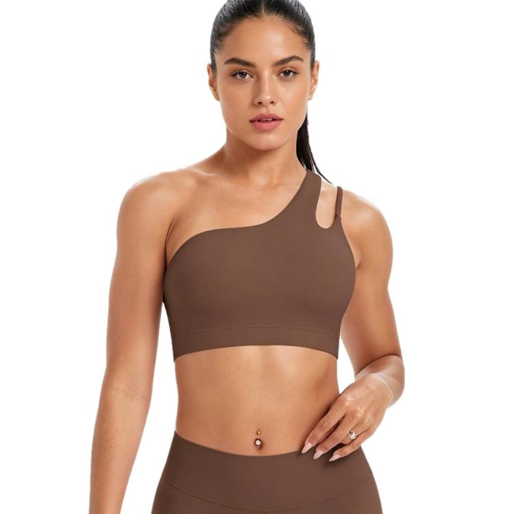 One-Shoulder Backless Sports Bra For Running Fitness And Yoga, Size: L(Chestnut)