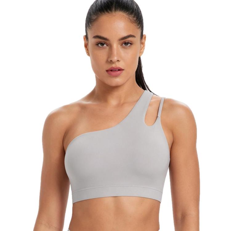 One-Shoulder Backless Sports Bra For Running Fitness And Yoga, Size: L(Frost Gray)