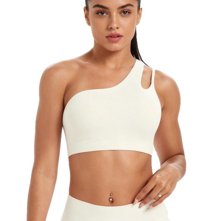 One-Shoulder Backless Sports Bra For Running Fitness And Yoga, Size: L(Light Ivory)