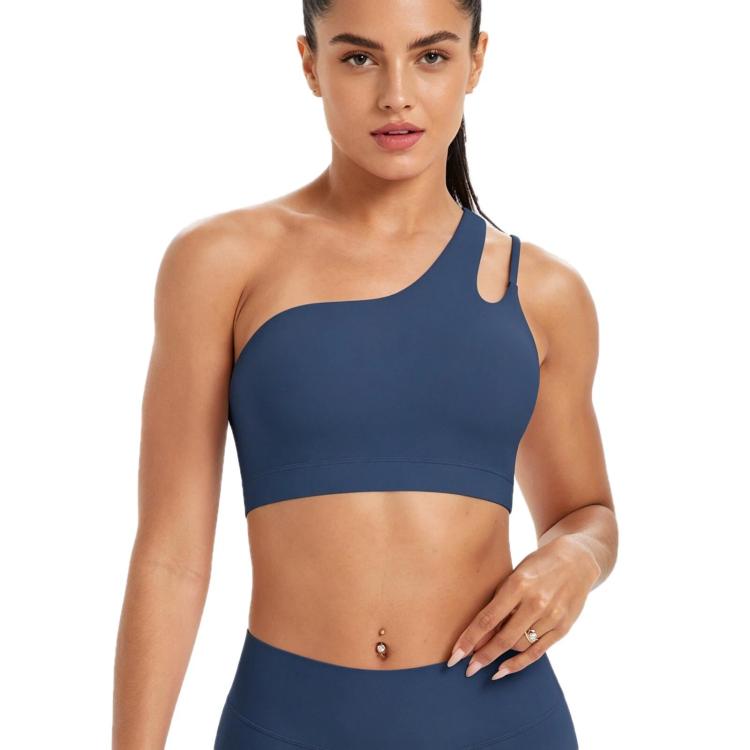 One-Shoulder Backless Sports Bra For Running Fitness And Yoga, Size: M(Baguette Blue)