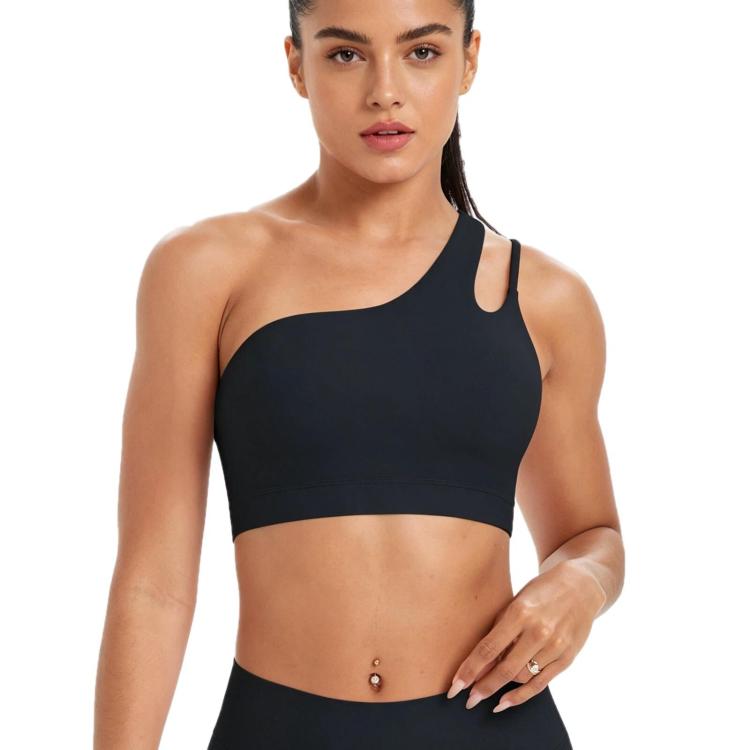 One-Shoulder Backless Sports Bra For Running Fitness And Yoga, Size: M(Black)