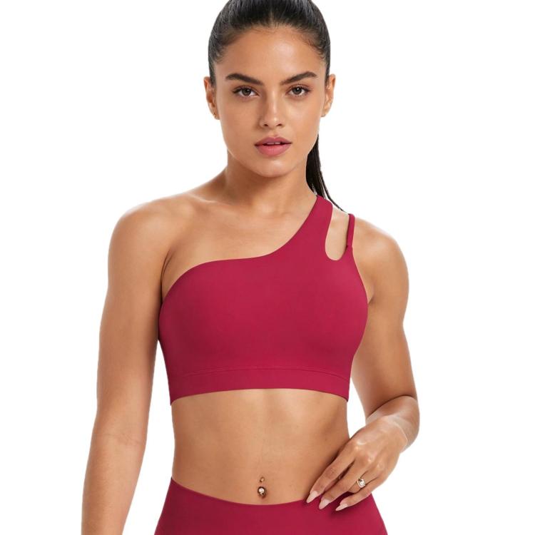 One-Shoulder Backless Sports Bra For Running Fitness And Yoga, Size: M(Carmine Red)
