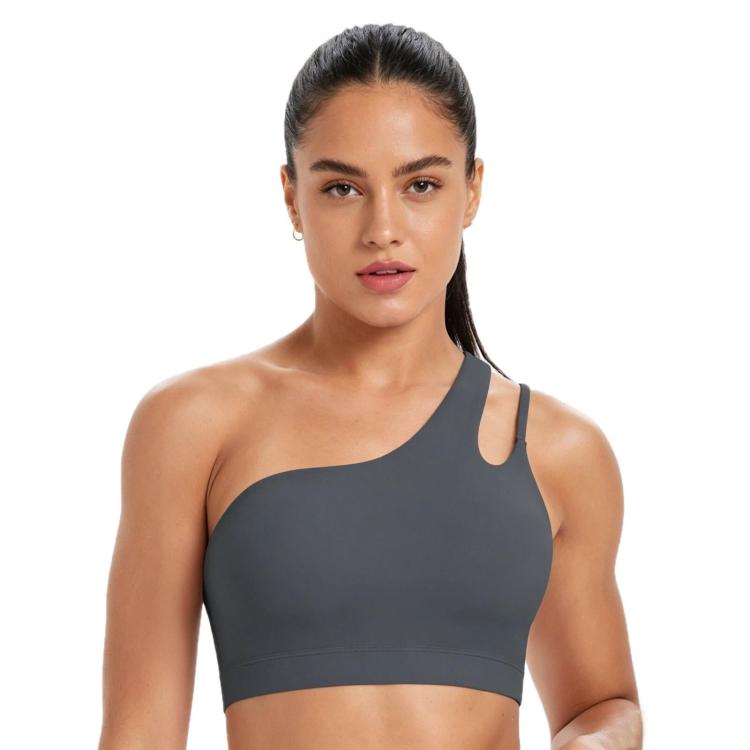One-Shoulder Backless Sports Bra For Running Fitness And Yoga, Size: S(Graphite Gray)