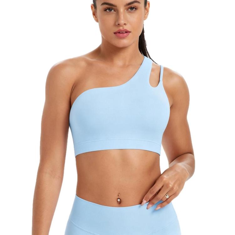 One-Shoulder Backless Sports Bra For Running Fitness And Yoga, Size: S(Sky Blue)