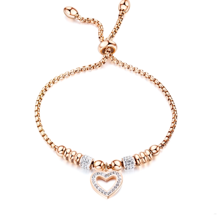 OPK 1022 Titanium Steel Heart Zirconia Bracelet, Color: Rose Gold