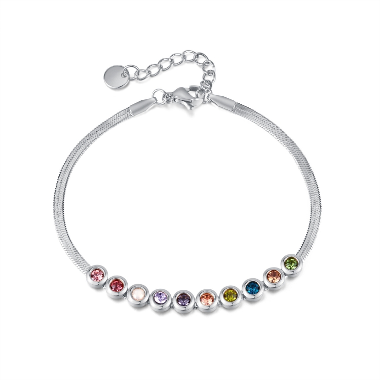 OPK GS1431 Titanium Steel Colorful Zirconia Hand Jewelry Stainless Steel Flat Chain Bracelet, Color: Steel Color