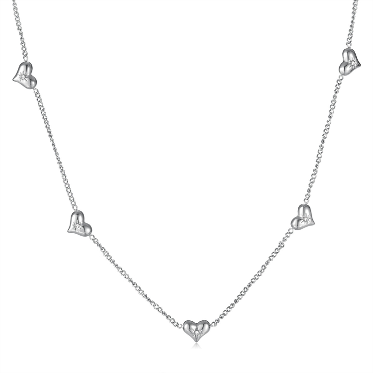 OPK GX2373 Little Sun Zirconia Stainless Steel Peach Heart Necklace, Color: Steel Color