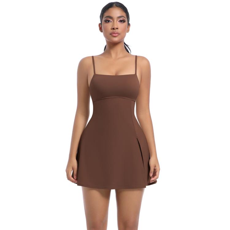 Outdoor Golf Anti-exposure Leggings/Sports Dress With Bra Pads, Size: M(Chestnut)