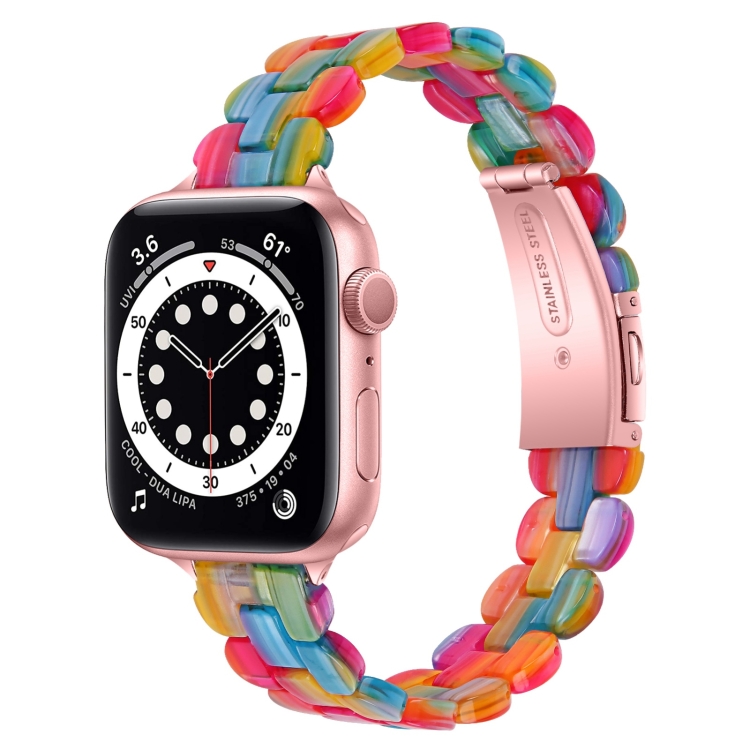 Oval Resin Watch Band For Apple Watch Ultra 49mm&Watch Ultra 2 49mm / Series 9&8&7 45mm / SE 3&SE 2&6&SE&5&4 44mm / 3&2&1 42mm(Rainbow)