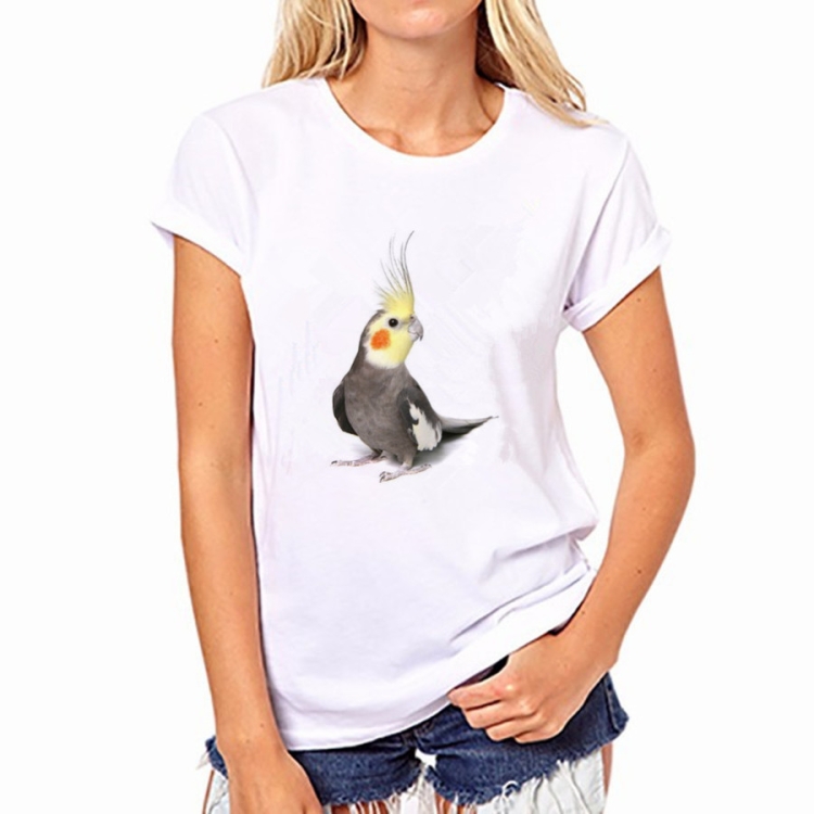Parrot Pattern Short-sleeved T-shirt for Woman, Size: S(White)