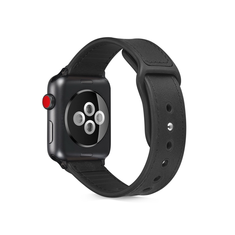 Paste Leather TPU Watch Band For Apple Watch Series 7 45mm / 6 & SE & 5 & 4 44mm / 3 & 2 & 1 42mm(Black)