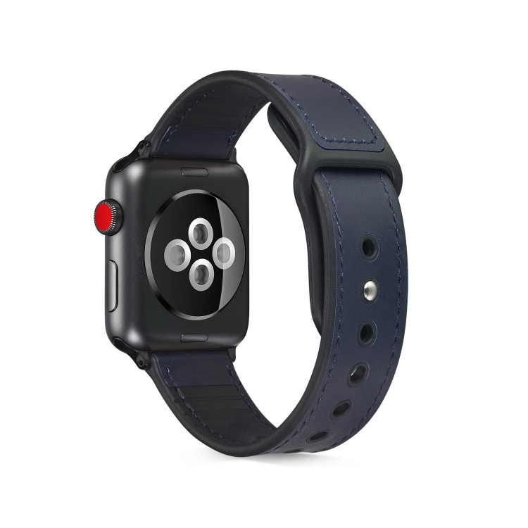 Paste Leather TPU Watch Band For Apple Watch Series 9&8&7 41mm / SE 3&SE 2&6&SE&5&4 40mm / 3&2&1 38mm(Dark Blue)