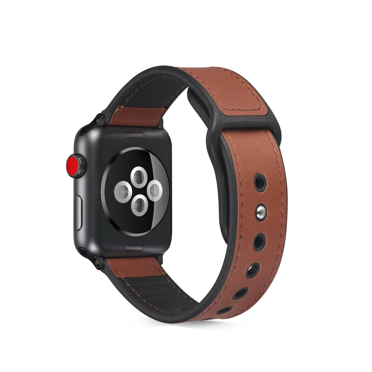 Paste Leather TPU Watch Band For Apple Watch Ultra 49mm&Watch Ultra 2 49mm / Series 9&8&7 45mm / SE 3&SE 2&6&SE&5&4 44mm / 3&2&1 42mm(Dark Brown)