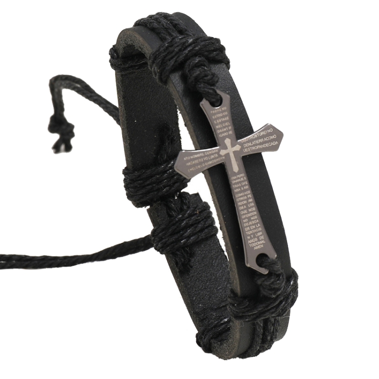 Personalized Hand-Woven Leather Bracelet Simple Pull-Out Adjustable Vintage Wristbands(Black)