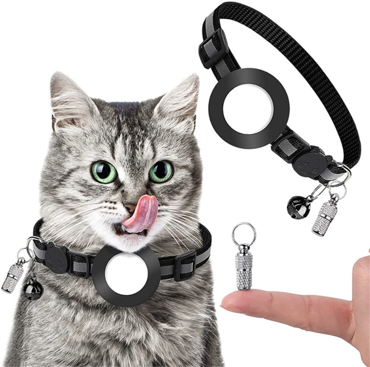 Pet Anti Lost Address Pendant Collar with Bell for AirTag 2nd Gen / AirTag 1st Gen(Black)
