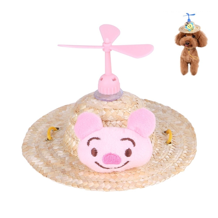 Pet Bamboo Dragonfly Straw Hat Headdress Cat Dog Decoration, Size: L(Piggy)