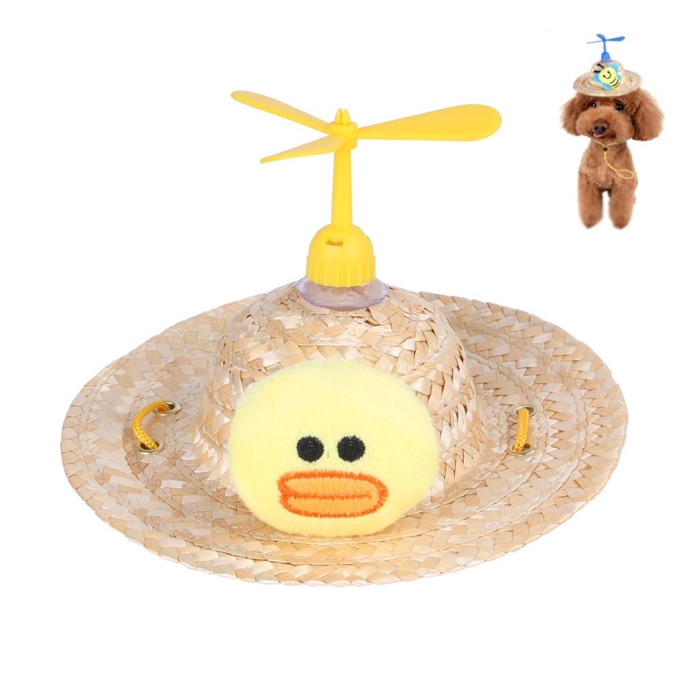 Pet Bamboo Dragonfly Straw Hat Headdress Cat Dog Decoration, Size: L(Yellow Duck)