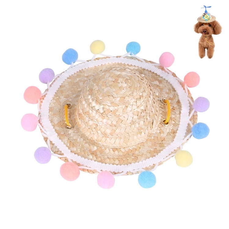 Pet Bamboo Dragonfly Straw Hat Headdress Cat Dog Decoration, Size: M(Lace)