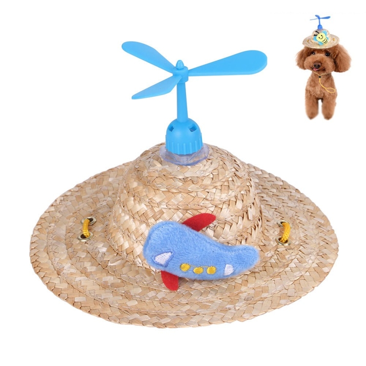 Pet Bamboo Dragonfly Straw Hat Headdress Cat Dog Decoration, Size: S(Aircraft)