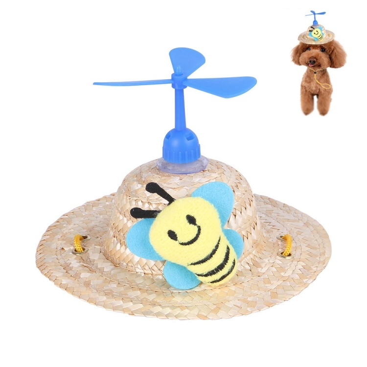 Pet Bamboo Dragonfly Straw Hat Headdress Cat Dog Decoration, Size: S(Bee)