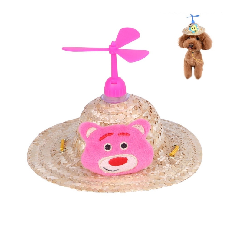 Pet Bamboo Dragonfly Straw Hat Headdress Cat Dog Decoration, Size: S(Little Bear)