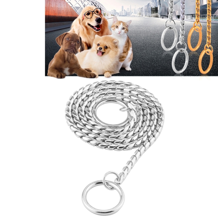 Pet Collars Pet Neck Strap Dog Neckband Snake Chain Dog Chain Solid Metal Chain Dog Collar,Length:55cm(Silver)