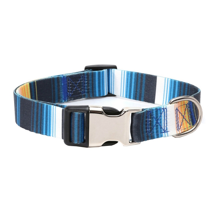 Pet Ethnic Style Polyester Cotton Print Pattern Collar, Size: L: 2.5x38-61cm(Blue Stripes)