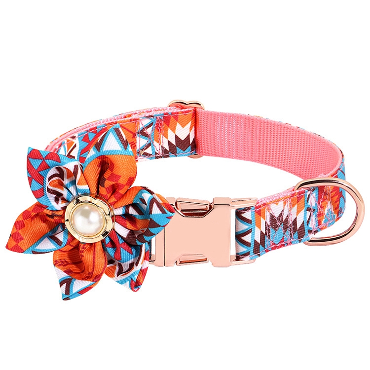 Pet Flower Adjustable Collar Metal Buckle Can be Engraved Dog Collar, Size: L 2.5x60cm(Orange)