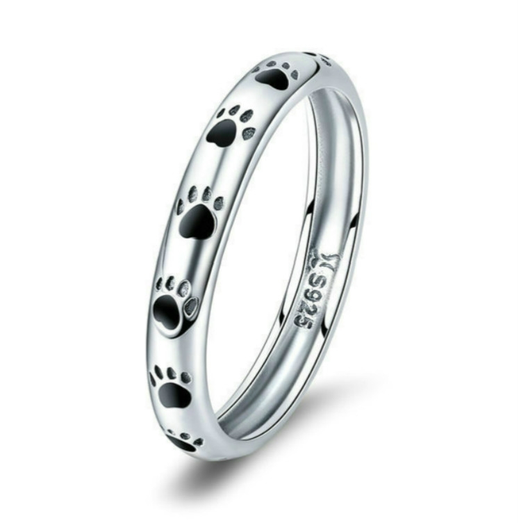 Pet Footprint Ring S925 Sterling Silver Oil Drop Ring, Size: 5