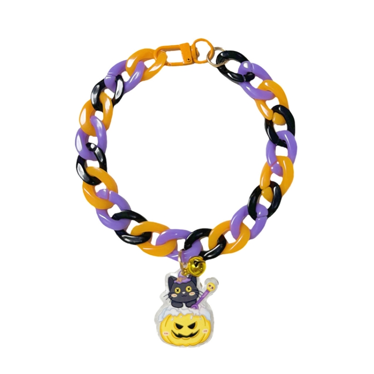Pet Halloween Necklace Cartoon Tag Necklace Cats Dogs Holiday Adjustable Decoration Chain, Style: Small Black Cat(M-30cm)