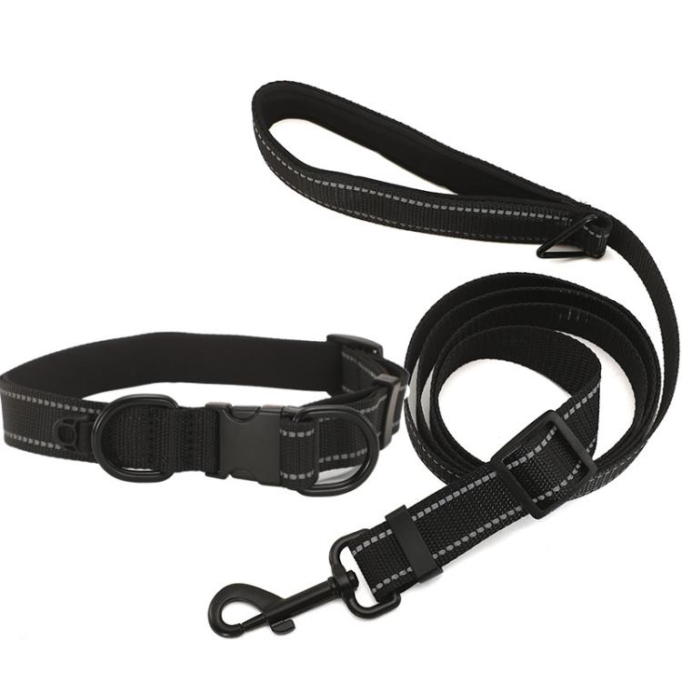 Pet Reflective Collar Waterproof Cloth Black Buckle with 1.8m Leash, Size:S(Black)